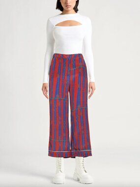 $588 Stella Jean Red Blue Stripe Geometric Trouser Silk Pants size 4/40